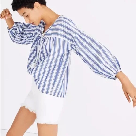 Madewell Peasant Top in Shea Stripe Size Medium - Picture 9 of 10
